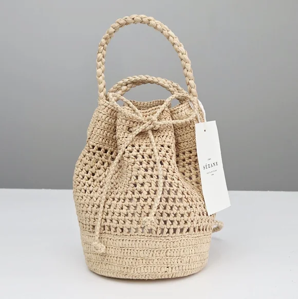 NWT SEZANE CAPUCINE MINI BAG - NATURAL RAFFIA - Picture 2 of 9